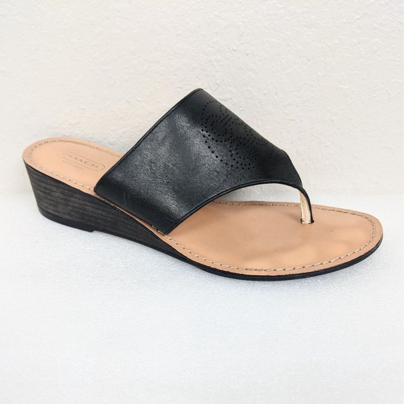 Coach Shoes - Coach Nicolette Black Leather Wedge Sandals 9